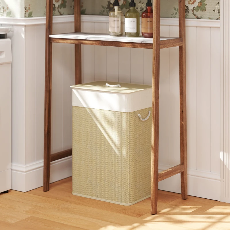 Image of HOMCOM HOMCOM Laundry Hamper with Removable Washable Liner Bag, Nature Wood Finish in Natural Natural One Size Unisex 5063603959309