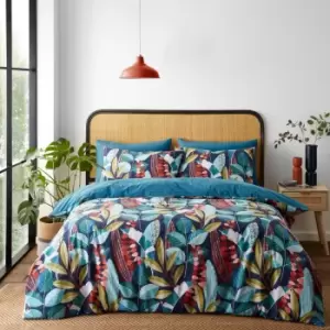 Image of Catherine Lansfield Botanical Leaves Reversible Green Duvet Cover & Pillowcase Set Green