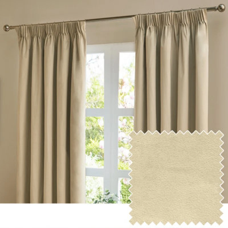 Image of Furn. The Ultimate Velvet Room Darkening Pencil Pleat Curtain Pair, Natural, (W)117X (D)137Cm