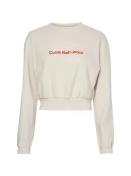 Image of Calvin Klein Cropped Two-tone Monogram Sweatshirt In Cream - Size L