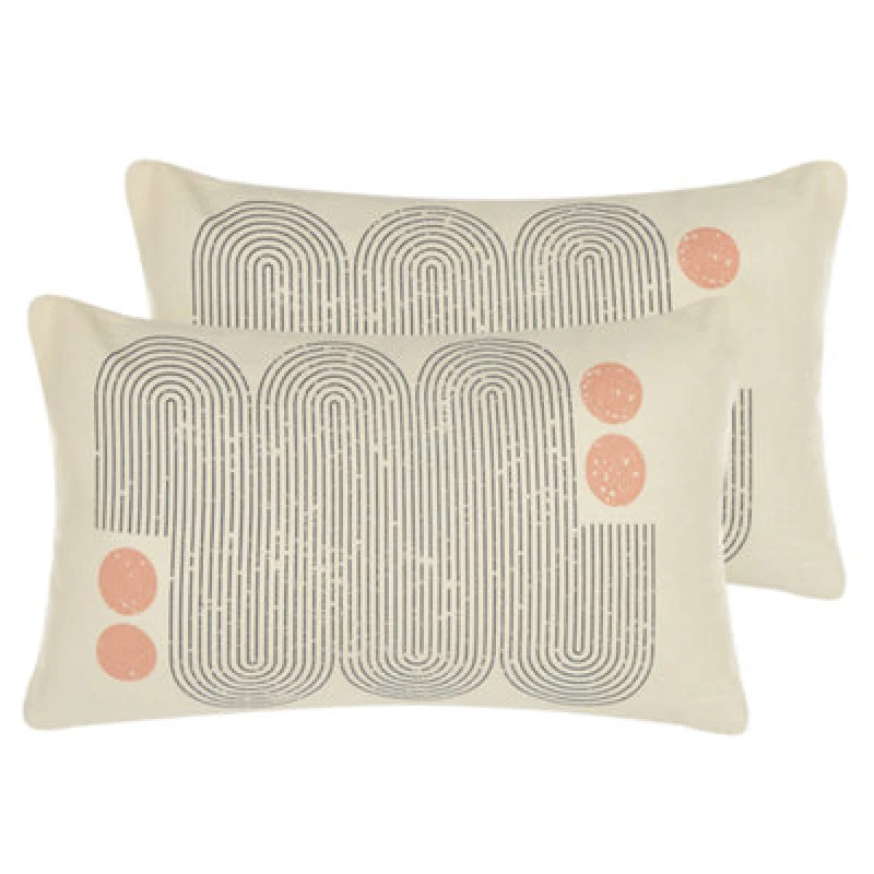 Image of Beliani Set Of 2 Decorative Cushions Tiarella 30 X 50 Cm Multicolour Geometric Pattern