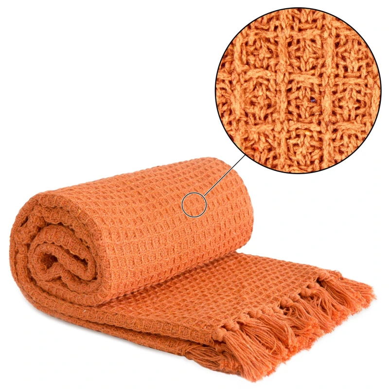 Image of Emma Barclay Waffle Throw Blanket for Sofa Couch Chair Bed - Orange Orange 90x100In