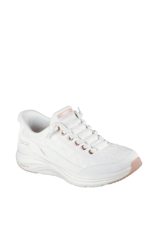 Image of Skechers Womens CONTOUR FOAM GOLDEN HOUR Cozy Fit Knotted Bungee Slip-Ins White Size: 6 White Female 6