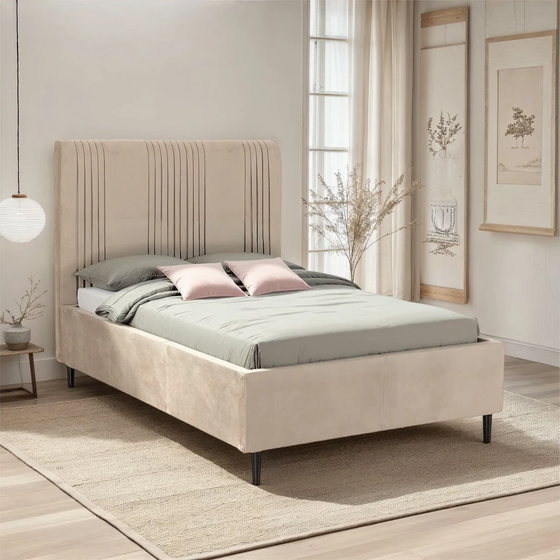 Image of Seconique Maine 5' (King )Bed - Taupe Velvet Fabric