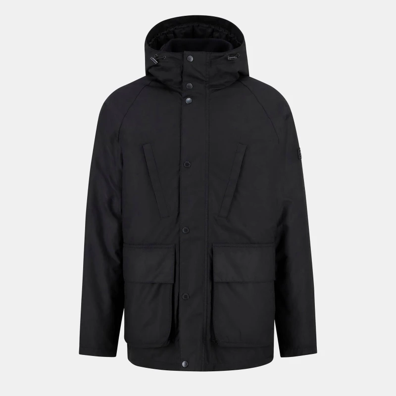 Image of Barbour International Mens Oakdale Hooded Long Sleeve 4 Pockets Full Zip Wax Jacket Black BK71 male 2XL