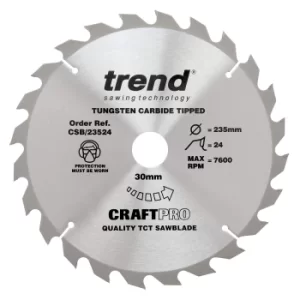 Image of Trend CRAFTPRO Non Stick Wood Cutting Saw Blade 235mm 24T 30mm