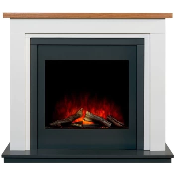 image of Adam Brentwood Fireplace in Pure White & Charcoal Grey with Ontario Electric fire, 43 Inch