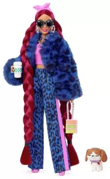 image of Barbie Extra Doll in Blue Leopard Print Outfit - 29cm