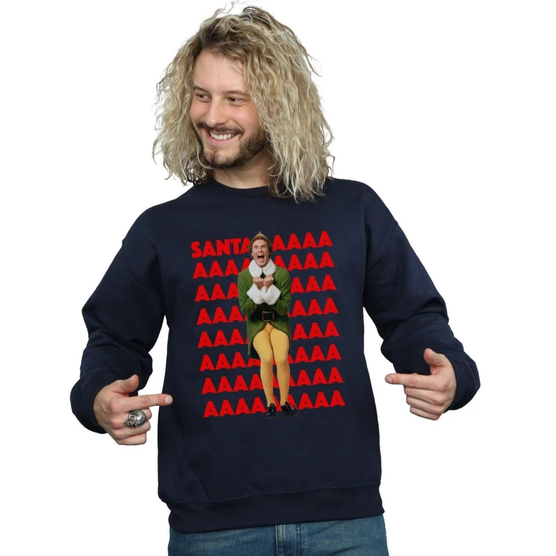 Image of Elf Elf Men Buddy Santa Scream Sweatshirt in Navy Size: Small Navy S Male 5057736053102