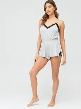 image of Pour Moi Sofa Loves Lace Secret Support Playsuit - Grey Marl, Size 12, Women