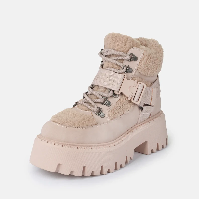 Image of Buffalo Vegan nubuck/fur trainers For Her Buffalo Aspen Com Mid Warm Beige Female 37