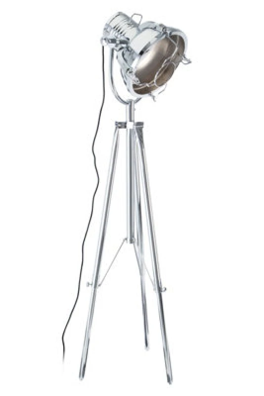 Image of Orsina Industrial Tripod Floor Lamp, Height Adjustable Chrome Floor Light, Tiltable Spotlight With In-Line Switch