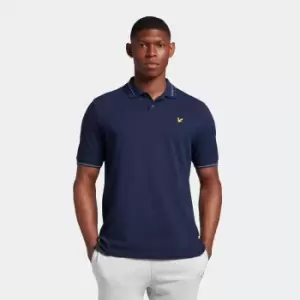 Mens Branded Ringer Polo - Navy - L