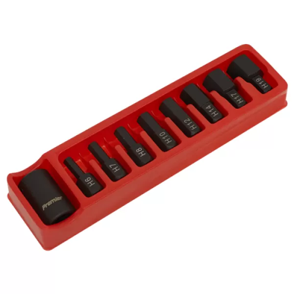 Image of Genuine SEALEY AK5609 Impact Hex Bit & Holder Set 9pc 1/2Sq Drive