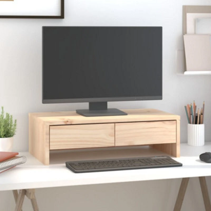 Image of vidaXL Monitor Stand 50X27X15cm Solid Wood Pine, Brown 813954