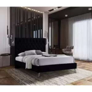 Image of Casana Contemporary Bed Frame - Plush Velvet, Double Size Frame, Black - Black