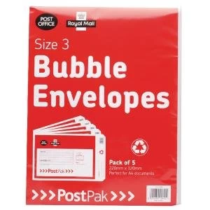 Image of Post Office Postpak Size 3 Bubble Envelopes Pack of 40 41631