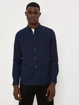 Image of Burton Menswear London Burton Long Sleeve Oxford Shirt, Navy, Size S, Men