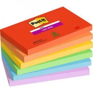 Image of Post it Super Sticky Notes Playful Colours 76x127mm 90 Sheets Pack of