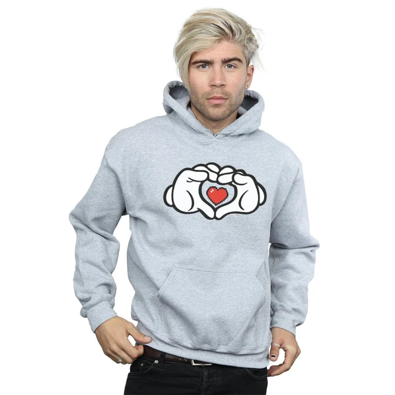 Image of Disney Men Mickey Mouse Heart Hands Hoodie in Grey Size: large Grey L Male 5057972522431