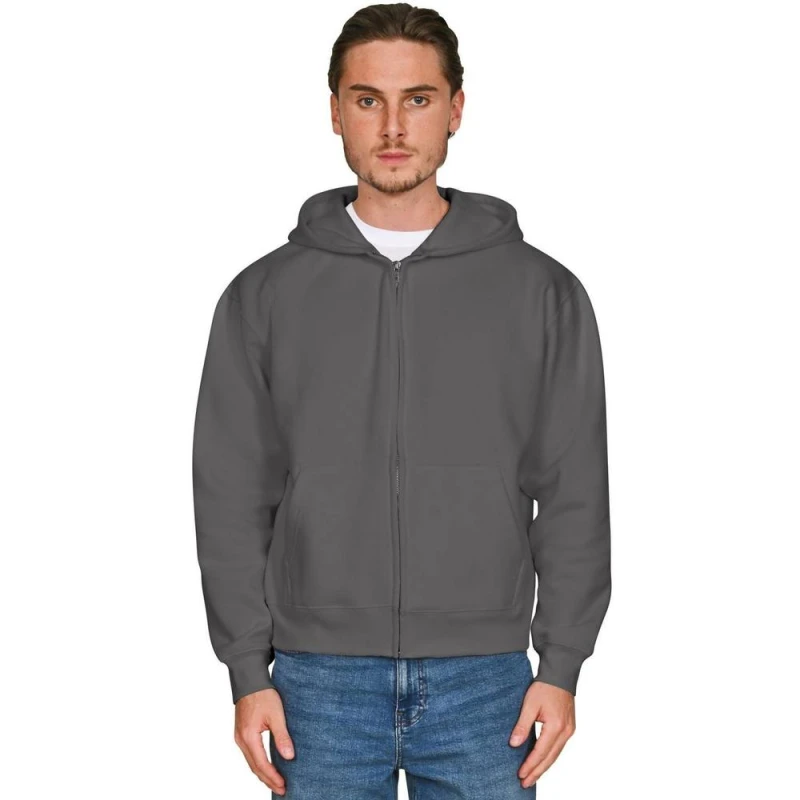 Image of Casual Classics Mens Combed Cotton Oversized Full Zip Hoodie in Charcoal Size: Large Charcoal Male L