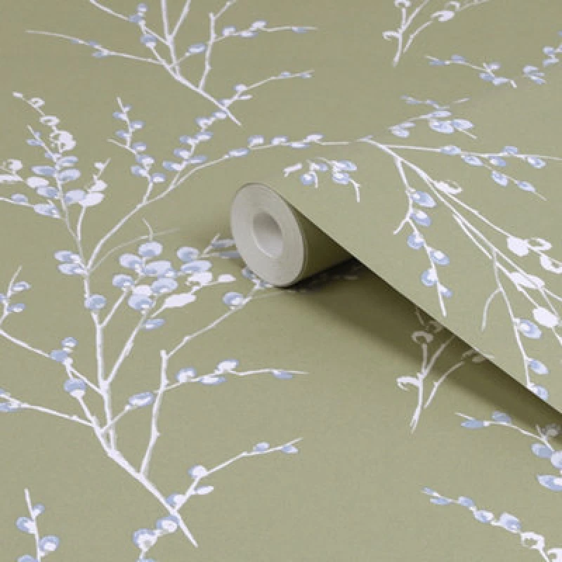 Image of Laura Ashley The Wholesome Home Pussy Willow Moss Green Smooth Wallpaper