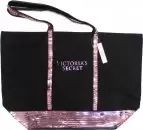 image of Victoria's Secret Black With Pink Sequin Tote Bag