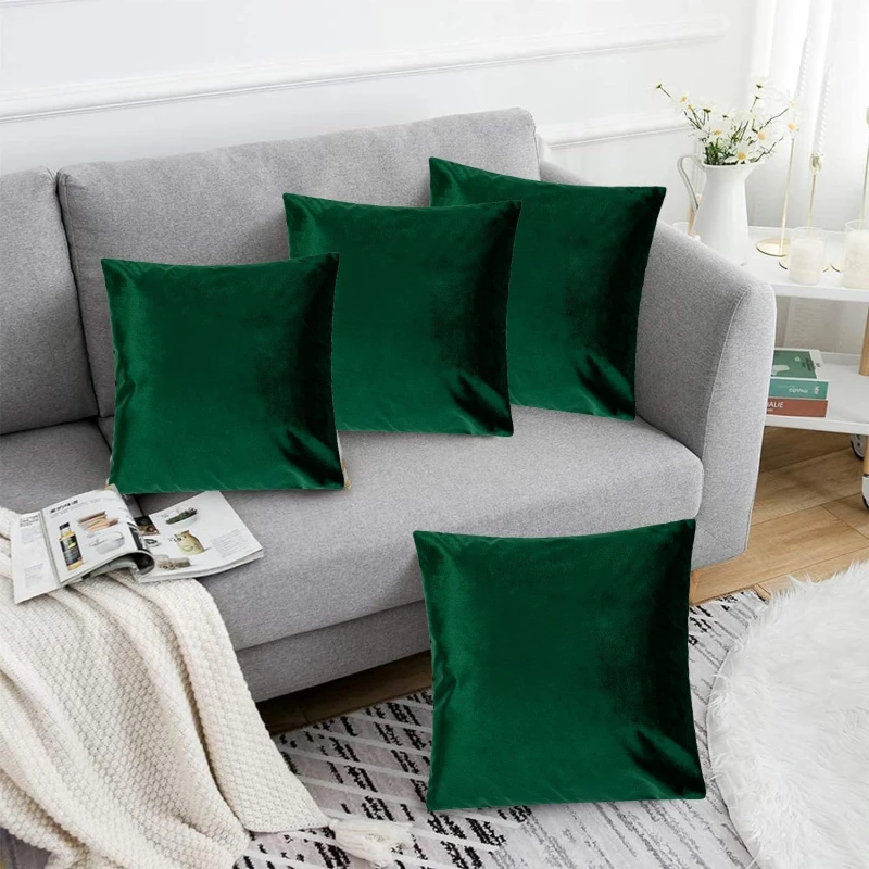 Image of Alan Symonds Plain Velvet Cushion Set of 4 Green unisex 45x45cm