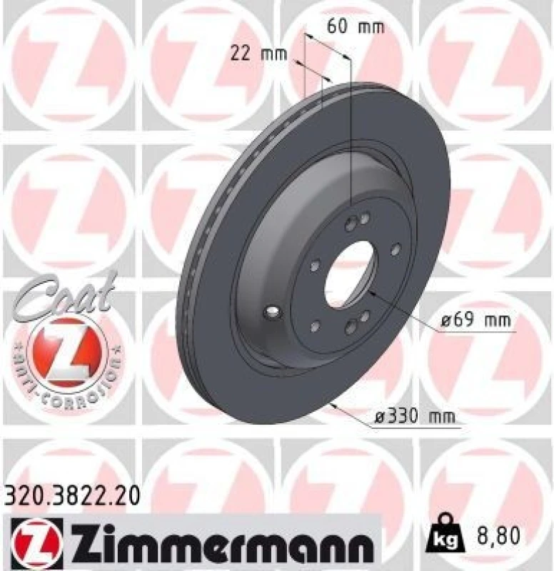 Image of ZIMMERMANN Brake disc ZIMMERMANN 320.3822.20