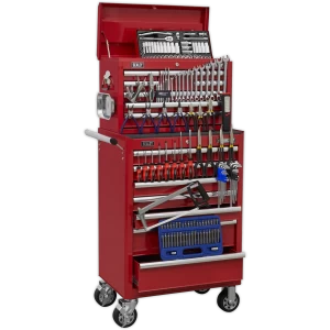 Image of Sealey Superline Pro 15 Drawer Roller Cabinet and Tool Chest + 147 Piece Tool Kit Red
