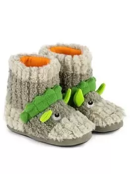 image of TOTES Boys Dinosaur Slipper Boot- Tall, Green, Size 11-12 Younger