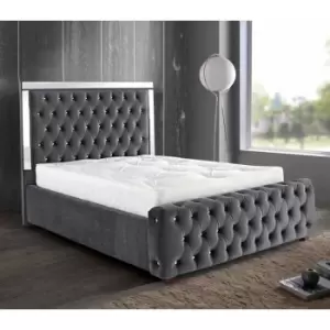 Image of Envisage Trade - Elegance Mirrored Upholstered Beds - Plush Velvet, Double Size Frame, Steel - Steel