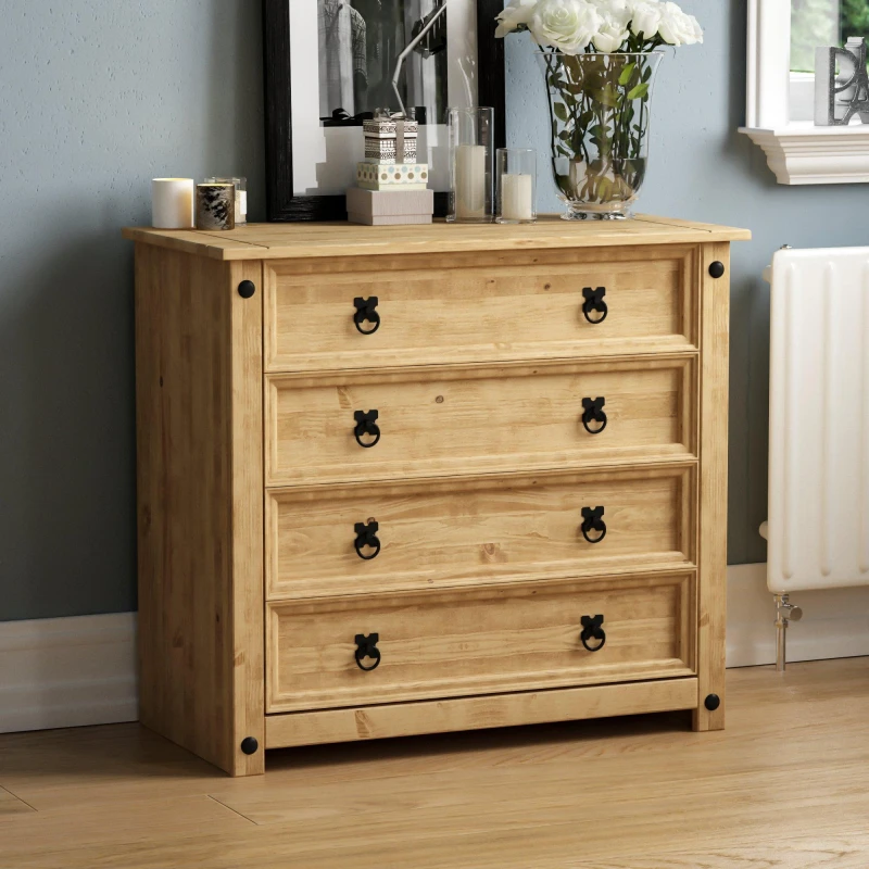 Image of Lassic Vida Designs Corona Rustic 4 Drawer Chest Pine unisex 4 Drawer