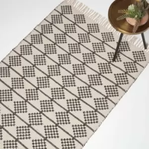 Image of Homescapes - Adana Handwoven Monochrome Cotton Textured Rug, 120 x 170cm - Natural, Black