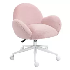 Image of HOMCOM Fluffy Leisure Chair Office Chair with Backrest and Armrest for Home Bedroom Living Room with Wheels Pink