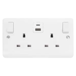 Image of Click Scolmore Mode 13A 2 Gang TYPE A/C USB 4.2 Plug Socket Polar White - CMA786