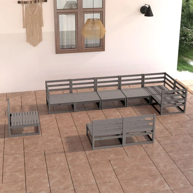 Image of VIDAXL 9 Piece Garden Lounge Set Grey Solid Pinewood Vidaxl 8720286467398