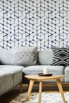 Image of Superfresco Easy Indigo Tie Dye Blue Geometric Wallpaper