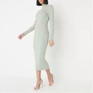 image of Missguided Rib High Neck Knit Midaxi Dress - Green