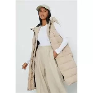 Image of I Saw It First Stone Petite Longline Padded Hooded Gilet - Brown