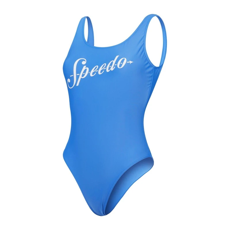 Image of Speedo Logo Deep U-Back 1 Piece Swimsuit Blue female 12