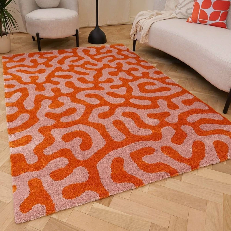 Image of THE RUGS Joli Abstract Pattern Soft & Dense Pile Living Room & Bedroom Rug in Burnt Orange Size: 160cm x 230cm Burnt Orange Unisex 160cm x 230 cm
