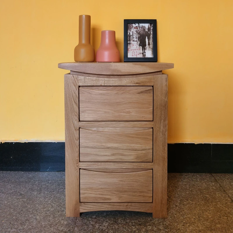 Image of FURNITURE ONE 3 Drawers Bedside Cabinet, Oak Bedside Nightstand- FULLY ASSEMBLY in Light Oak Size: 1 Pack Light Oak Unisex 1 Pack