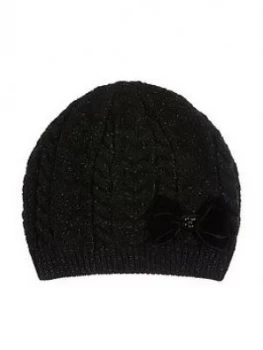 image of Monsoon Girls Stella Sparkle Heart Bow Beanie Hat - Black