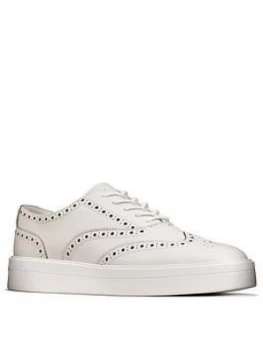 Image of Clarks Hero Brogue Leather Trainers - White Leather