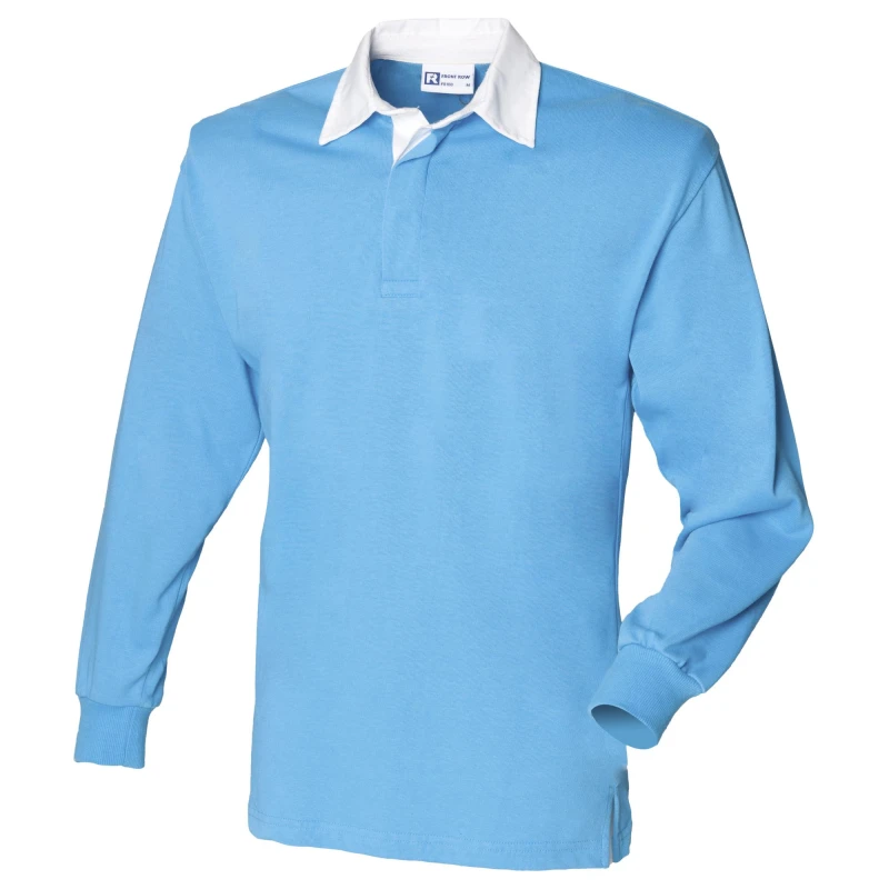 Image of Front Row Long Sleeve Classic Rugby Polo Shirt in Baby Blue Size: Medium Baby Blue Unisex M