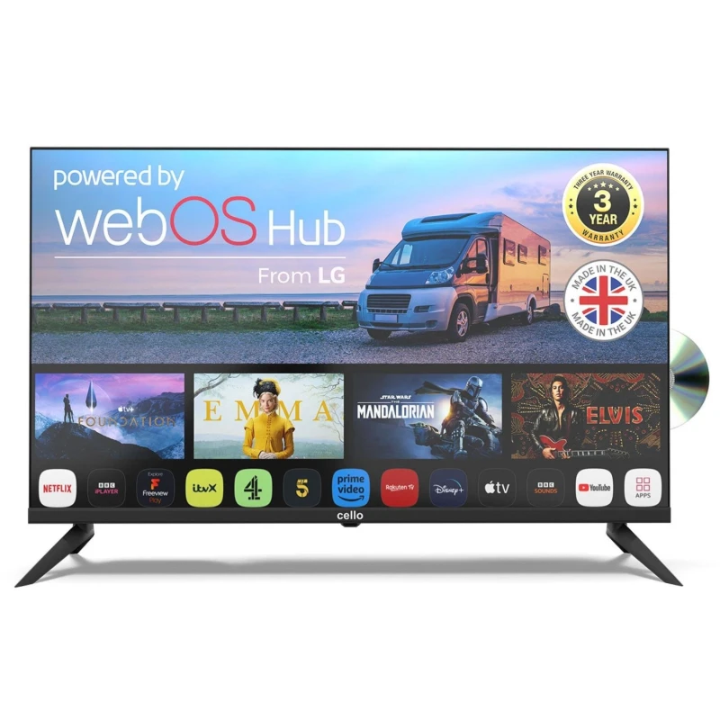 Image of Cello 32" 12 Volt DVD Traveller Smart Frameless TV Ultrafast WebOS C3224WSF-TRAV Black