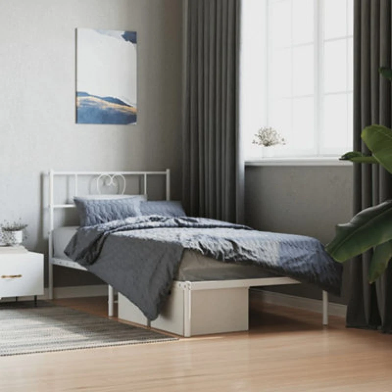 Image of Vidaxl Metal Bed Frame Without Mattress With Headboard White 90X190Cm