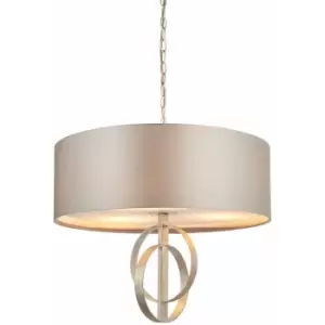 Image of Antique Silver Ceiling Pendant Light & Mink Satin Shade - 3 Bulb Hanging Fitting
