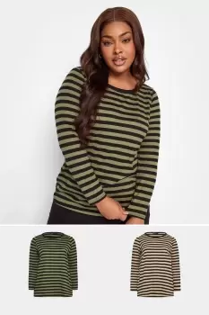 image of 2 Pack Stripe Print Long Sleeve T-Shirts